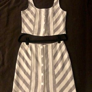Striped Linen Crop Top and Skirt Set